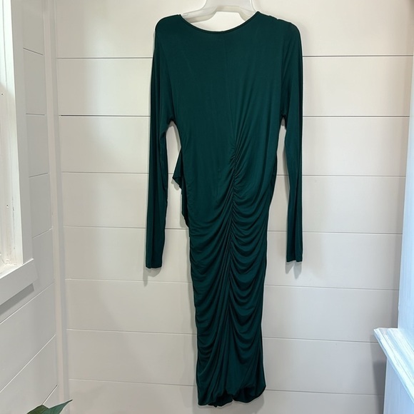 Sundance Reflection Dress Ruched Ruffle Midi Dress Teal Green Bodycon Size Small - Picture 6 of 8